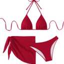 SHENHE Women's 3 Piece Textured High Cut Halter Triangle Bikini Swimsuit with Cover Up (Large)