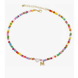 Colorful Beaded Letter Necklace-Gold-Plated A Pendant Necklace Jewelry for Women - Teen Gifts Trendy Beaded Initial