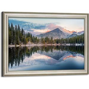 Framed Lake Canvas Wall Art: Mountain Range Skyline Scenery Painting Nature Landscape Artwork for Living Room, 36"L x 24"W