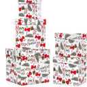 UNIQOOO 5PCS Christmas Nesting Gift Boxes with Lid, Nested Box Set, 5 Sizes, Square Stackable, Red White Green, Xmas Berry Candy Cane Paper Box Tower Dcor, Holiday Thanksgiving New Year Packaging