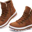 FRACORA Womens Combat Boots Lace Up Ankle Boots Winter Snow Boot Side Zipper Fashion Booties (7, Brown)