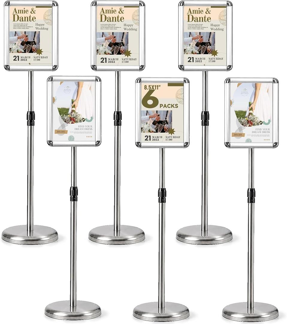 Sign Holder, 8.5x11 Sign Stand for Display 6-Pack Silver