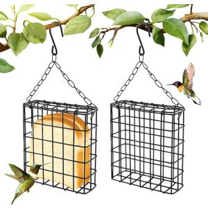 2Pcs Suet Bird Feeders, Bird Cage Feeder for Outside Hanging, Single Suet Cake Capacity(Color:Black)