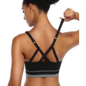 ANGOOL Strappy Sports Bra for Women, Longline Medium Support Yoga Bra Wirefree Padded Sports Bra with Adjustable Straps S