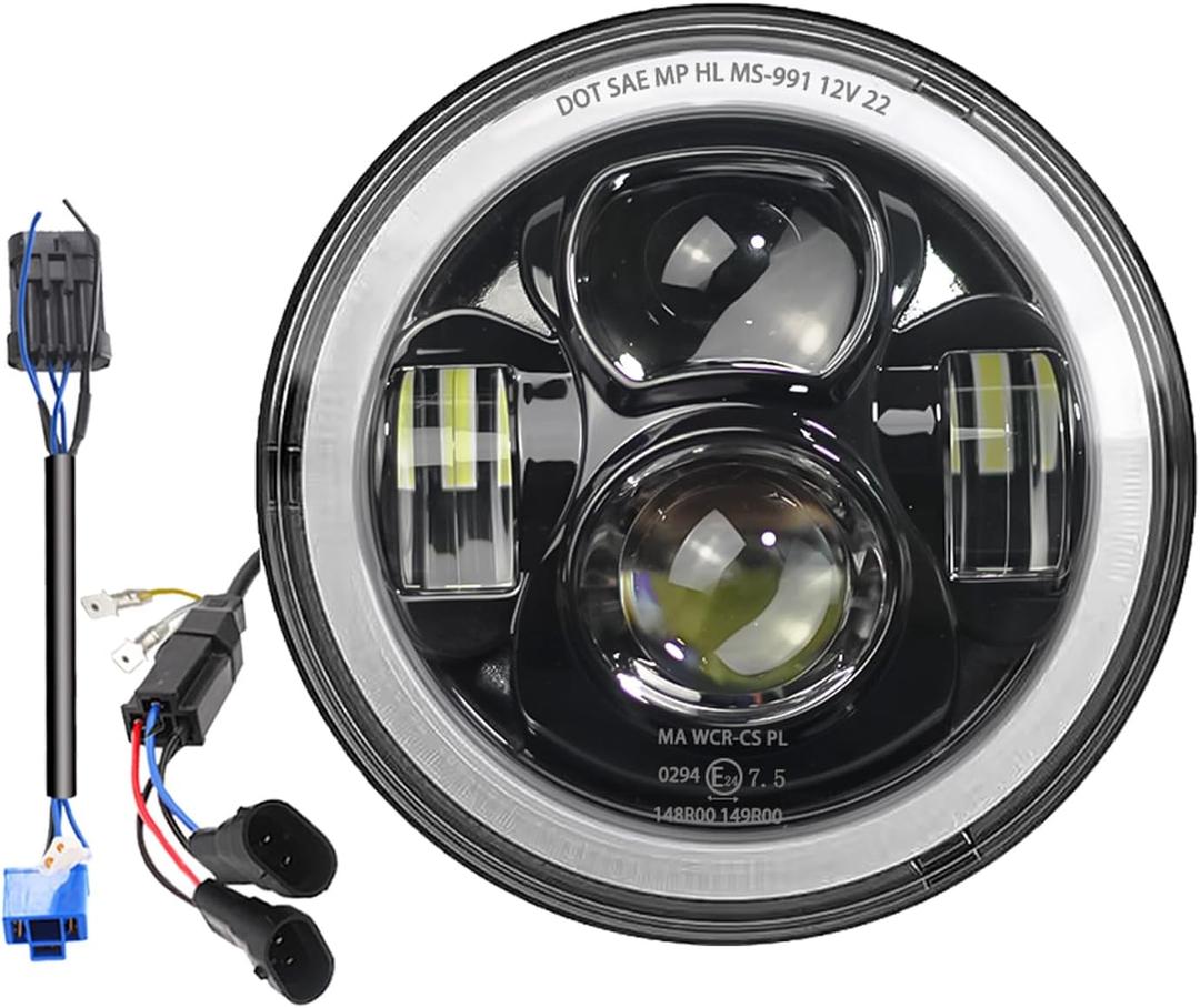 For 2024 Street Glide Headlight - Upgraded Z-Shaped Beam Pattern (Black-with Halo)