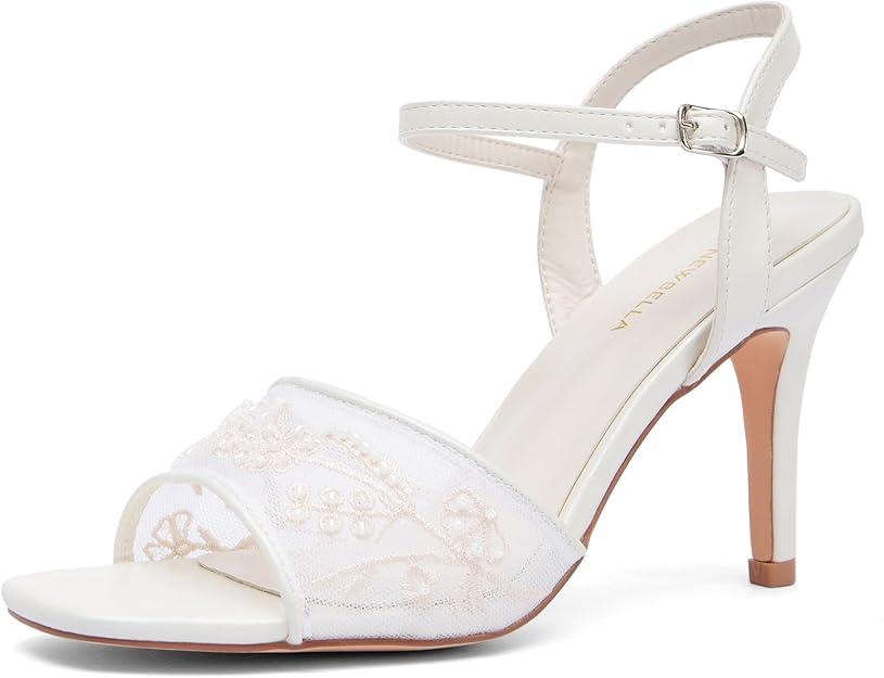 NEWBELLA Square Toe Heeled Sandals Comfortable Elegant Dress Shoes for Wedding Party Evening Occasions with Adjustable Ankle Strap, Size 11