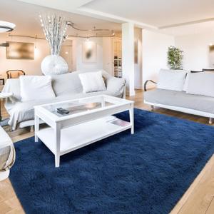 Terrug Light Navy Fluffy Area Rug for Bedroom, 4x6 Ft Tie-Dyed Shag Throw Rugs, Soft Machine Washable Plush Carpet with Non Slip Backing for Girls Kids Room Bedside Floor Decoration