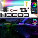 Acrylic Interior Car LED Strip Light with Wireless APP, RGB Dreamcolor 6 in 1 with 175 inches 593 LEDs Fiber Optic Ambient Lighting Kits, 16 Million Colors Sound Active Function Car Neon Lights
