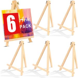 AROIC 9 inch Easel for Painting, 6 Pack Wooden Easel Stand for Sign, Tabletop Easels for Painting Canvases, Small Art Easel Canvas Stand Photo Display Tripod Holder for Kids Adults