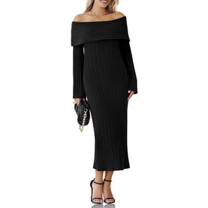 Saodimallsu Womens Off The Shoulder Sweater Dress Long Sleeve Bodycon Ribbed Knit Cocktail Party Formal Midi Dresses, Size XL