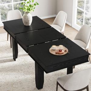 GarveeHome 63 in-86.6 in Extendable Dining Room Table for 6-10, Farmhouse Kitchen Tables w/Wooden Sturdy Frame, Large Rectangular Dinner Table for Dining Room, Kitchen (Black)
