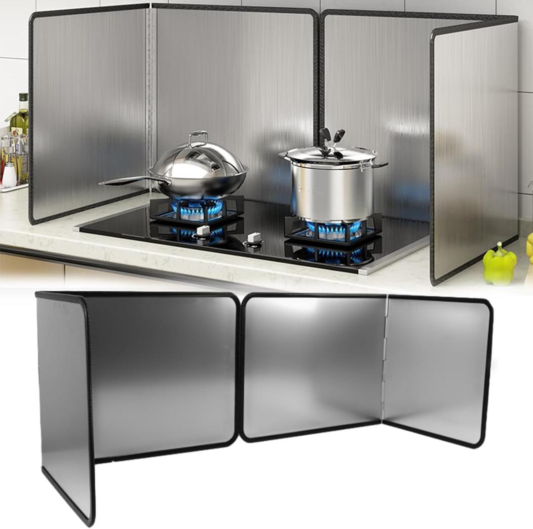4 Sided Splatter Guard,Foldable Stainless Steel Oil Splatter Screens, Oil Splash Insulation, Oil Splatter Guard Stove Heat Insulation Board, (L: 15" x W: 11.5" x H: 12" x 2Pcs)