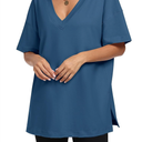 ANRABESS Women's Oversized T-Shirt Short Sleeve V Neck Loose Baggy Reversible Tops Casual Tee Shirts Summer Outfits 2025,  Small, Blue  