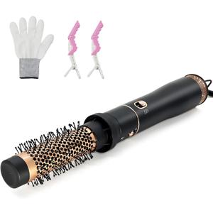 Round Hair Blow Dryer Brush - 1.2 Inch Ceramic Barrel Hair Dryer Brush for Short/Middle Hair, One Step Drying, Volumizing, Straightening and Styling, Negative Ionic Dryer Brush (Black-Golden, 1.2)
