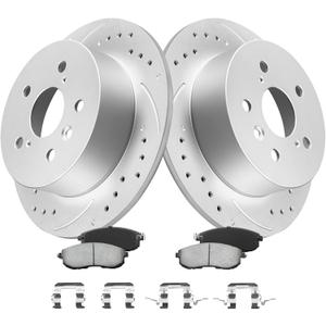 MOTOREVO Rear Brake Rotors Kit for Camry [2012-2017] [280.9mm 11.1in] High-Carbon Alloy Drilled & Slotted Brake Pads and Rotors Kit| Enhanced Braking Performance|GEOMET Coated App Universal