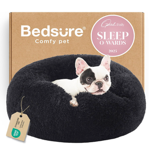 Bedsure Calming Dog Bed for Small Dogs - Donut Washable Small Pet Bed, 23 inches Anti-Slip Round Fluffy Plush Faux Fur Large Cat Bed, Fits up to 25 lbs Pets, Black