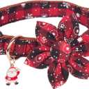 PTDECOR Christmas Dog Flower Collar, Adjustable Red Plaid Pet Xmas Collars with Removable Flower Christmas Collars for Small Dogs Pets (Small) (Neck 10"-14", Width 0.6")