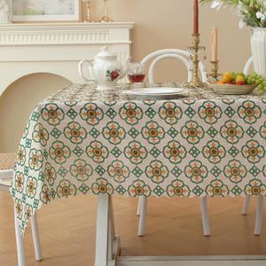 Rectangle Waterproof Tablecloth Linen Textured Table Cloth,Stain and Wrinkle Resistant Washable Fabric Table Cover for Dining, Party, Camping and Outdoor, 52 x 70 Inch, Beige Plaid