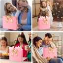 TUXIYA Gift Bag, 16PCS 12.6"x 9.8"x4.3" Pink Gift Bags with 16 Ribbon and 16 Greeting Cards 32 Tissue Paper,Birthday Bag Large Gift Bags for Woman Wedding Party Mothers Day