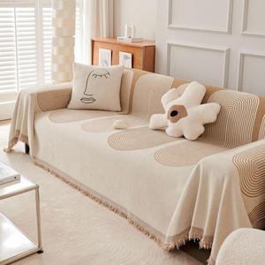 Double Sided Chenille Sofa Cover,Chenille Double Sided Sofa Towel,Four Seasons Chenille Sofa Cover,Stretch Waterproof Couch Protector (Beige, 48"x72")