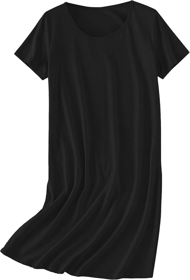 Ekouaer Nightgowns for Women Cotton Sleepshirts Short Sleeve Nightshirt Tshirt Night Gown Casual Sleepdress Comfy Nightdress (Black, XL)