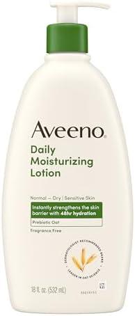 Aveeno Daily Moisturizing Body Lotion, Body Lotion for Dry Skin with Prebiotic Oat, Paraben Free, Fragrance Free, Non-Greasy, Non-Comedogenic Moisturizer, 18 FL OZ, Pack Of 2