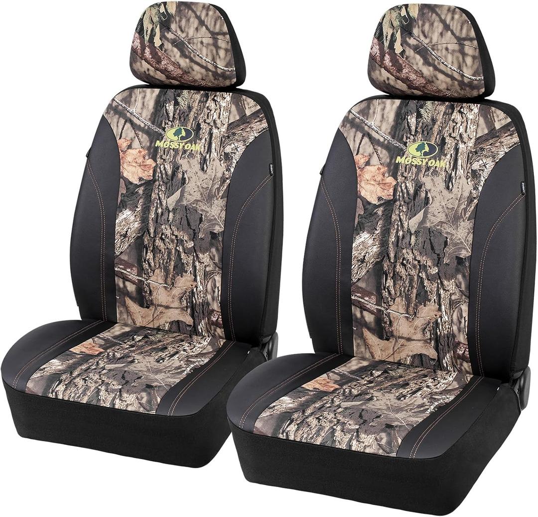 Mossy Oak Front Camo Seat Covers Low Back - Made with Premium PVC & Canvas Fabric, Airbag Compatible, Universial Fit Most Bucket Seats - Official Licensed Product