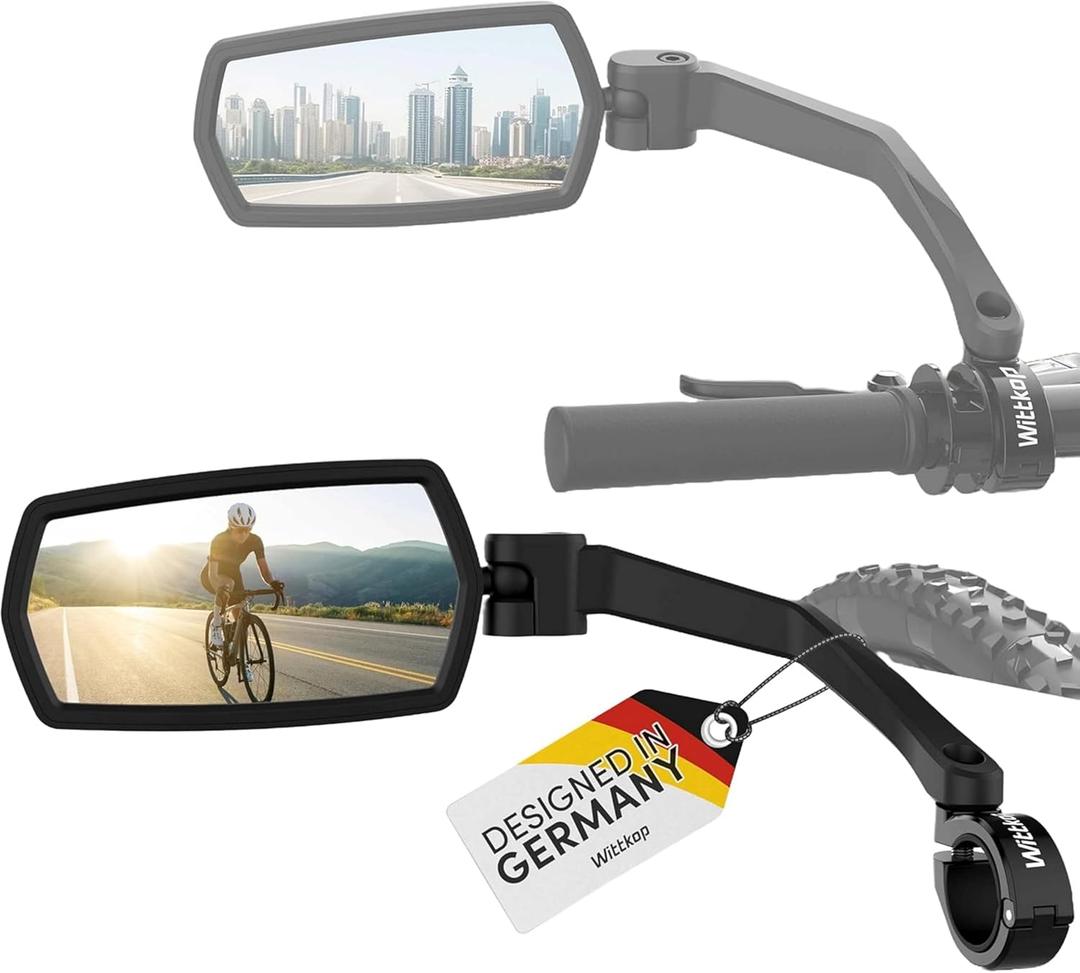 WITTKOP Bike mirror | Large HD field of vision | 360 rotatable & foldable | Mounting above & below | Break-proof & durable | ebike accessories, bike mirror handlebar mount, bicycle mirrors