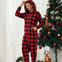 U2SKIIN Couple Onesie Pajama Sets, Hooded Zipper Christmas Matching Plaid Pjs Set for Men and Women Soft Warm Jumpsuit (Red, S)