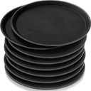Zopeal 8 Pieces Black Round Restaurant Serving Tray, Plastic Non Slip Surface Food Meals Server Tray with Raised Edges for Home, Kitchen, Restaurant, Cafeteria, Bar (14")