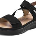 mysoft Women's Summer Walking Sandals Air Cushion Support Platform Ankle Strap Shoes Comfortable Casual Wedge Sandals (8.5, Black)
