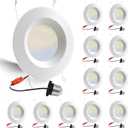 12 Pack 5/6 Inch 5CCT LED Recessed Light Retrofit, 2700K/3000K/4000K/5000K/6500K Selectable Downlight, Dimmable Can Lights with Metal Baffle Trim, CRI 90, 10.5W=85W, E26 Base, IC & Wet Rated, ETL&FCC