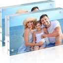 HOUSE DAY Acrylic Picture Frames 3.5x5, 2 Pack Magnetic 3.5 x 5 Picture Frame, Double Sided Clear 3.5x 5 Photo Frame with Microfiber Cloth, Frameless FreeStanding 3.5x5 Frame Gift for Desktop Display