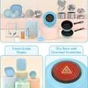 Kids Cooking Set Real for Ages 8-12, Real Mini Kitchen Tools with Stove Burner & Safe Knife, Montessori Cooking Toys for Boys & Girls, Easy Beginner Cooking Gift Blue