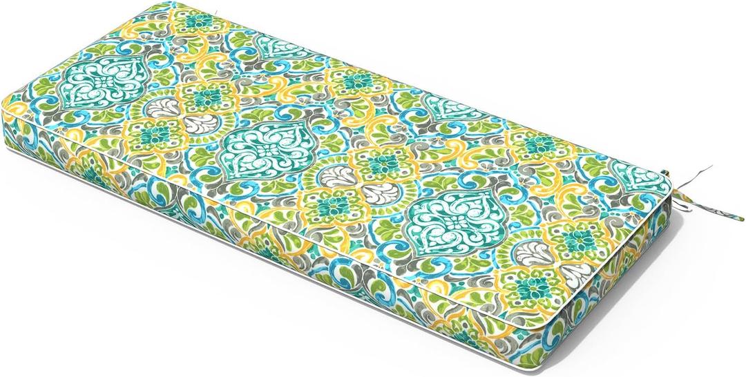 Outdoor Bench Cushion, Patio Furniture Cushion 48 x 18 x 3 Inch, Water Resistant Garden Sofa Swing Pad Settee Loveseat Couch Replacement Cushion, 1 Pack,Damask Green