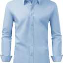 Alimens & Gentle Men's Dress Shirt Regular Fit Stretch Stain Shield Long Sleeve Solid Business Wedding Button Down Shirts (3X-Large, Light Blue)