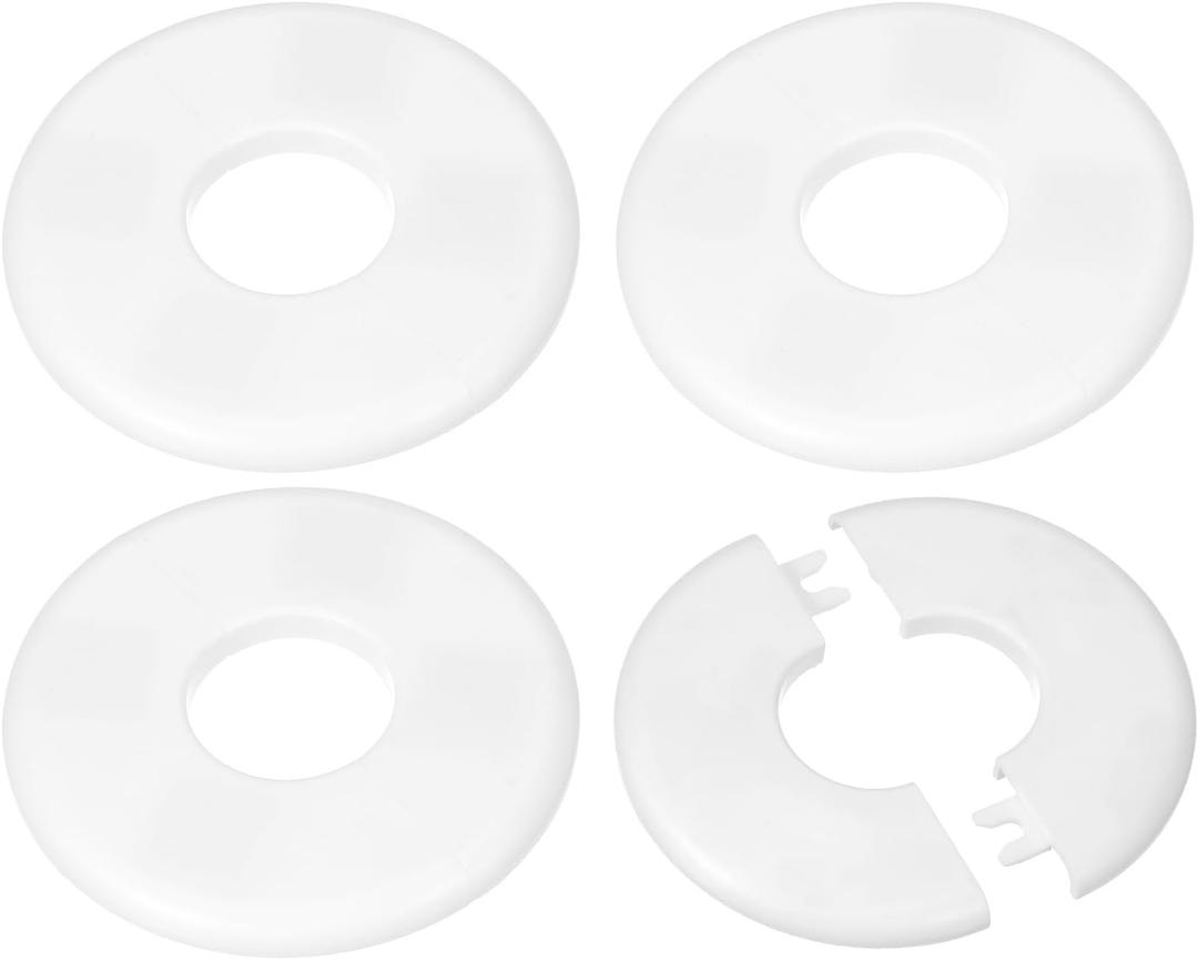 PATIKIL Wall Split Flange 1.36"/34.5mm, 4Pcs ABS Round Self-Adhesive Escutcheon Plate Cover Buckle for Water Pipe Faucet Decoration, White