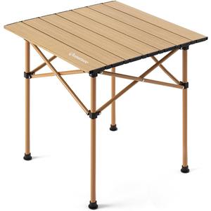 Portable Folding Camping Table, Carbon Steel Outdoor Table with Egg-Crate Design, Heavy Duty for Picnic BBQ Beach, Includes Carry Bag-Brown