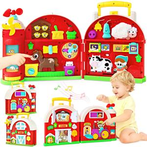 Montessori Farm Busy Board, Motor Skills Developmental Toys for 1 2 Year Old Boy Girl Gifts, Early Educational Toy for Toddlers 1-3, Christmas Birthday Gift for 12-18 Months, Sensory Board Toy for 1+, 9.6 x 3.5 x 9.6 inches