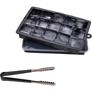 Ice Cube Tray with Lid, Ice Trays for Freezer, 2 Pack 30 Cubes, Silicone Square Ice Molds for Whiskey,Cocktails and Daily Drinks, BPA Free Easy Release, Includes Ice Cube Tongs