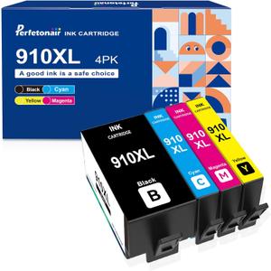 910XL Ink Cartridges Replacement for HP 910 910XL Ink Cartridges Combo Pack Compatible with HP OfficeJet 8010 8015 8018 8022 OfficeJet Pro 8020 8025 8028 8035 Printer(Black Cyan Yellow Magenta)