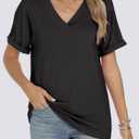 ANRABESS Womens T Shirts Short Sleeve V Neck Shirts Summer Loose Fit Dressy Tops Business Casual Blouses 2026 Basic Tees (Black, L)