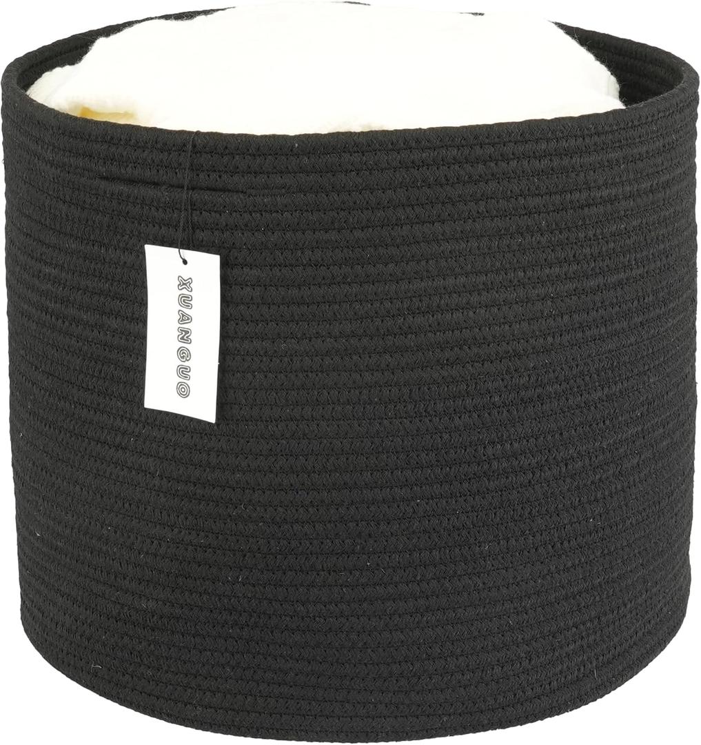 Cotton Rope Basket For Girls Boys Kids 16X14 Baby Laundry Basket Nursery Bin Round Woven Baskets Organizer For Storage Toys Blankets Shoes Clothes black