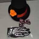 Spooktacular Creations 4 Pcs Halloween Day of the Dead Costume Accessories Set for Men Including 1 Pair of Skeleton Gloves, 1 Mens Hat and 1 Bow Tie for Halloween Cosplay Party