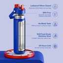 ENCOOL Insulated Water Bottle with Straw Stainless Steel Water Bottle, Leak-Proof, BPA-Free, Double Wall Vacuum Keeps Cold for 24 Hours for Sports, Travel, School (26 oz, Beaucoup Blue)