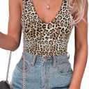 SAUNGKUAI Women's Bodysuit Sexy Plunge Deep V Neck Backless Sleeveless Tank Thong Body Suits Outfits for Going Out (Large, A-wild Black Leopard)