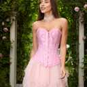 SZIVYSHI Corset Tops for Women, Bustier Shapewear Lingerie, Lace Waist Push Up Bodysuit (Pink, S)