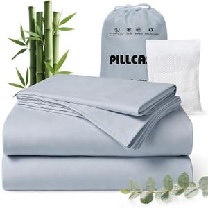 Luxury Organic Tencel & Viscose from Bamboo Cooling Sheet Set,Silky Soft Lyocell Sheets with Deep Pocket, Hypoallergenic & Breathable Bedding with Pillowcases (Sterling Blue, King)