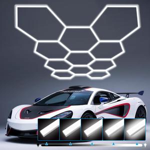 Hexagon Garage Light: Upgraded 10-100% Dimmable LED Garage Hexagon Lights, 48 Packs LED Light, 52800LM Super Bright Hexagon Lights for Garage Gym Basement Hair Salon (White)