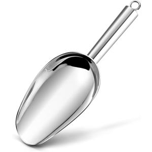 Stainless Steel Ice Scoop, 8 Ounce Metal Ice Scooper for Kitchen Freezer Bar Wedding Party, Utility Food Scoops for Candy/Flour/Cat Dog Food/Bean/Popcorn, Dishwasher Safe (Silver)